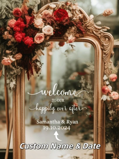 Personalized Wedding Sticker - Custom Bride & Groom Names And Date, Wedding Decoration For Mirror, Window, Board - No Power Needed, Durable Vinyl Wedding Decor, Wedding Accessories, Mirror Decor, Longlasting Decor, Decorative Decal, Brides And Grooms