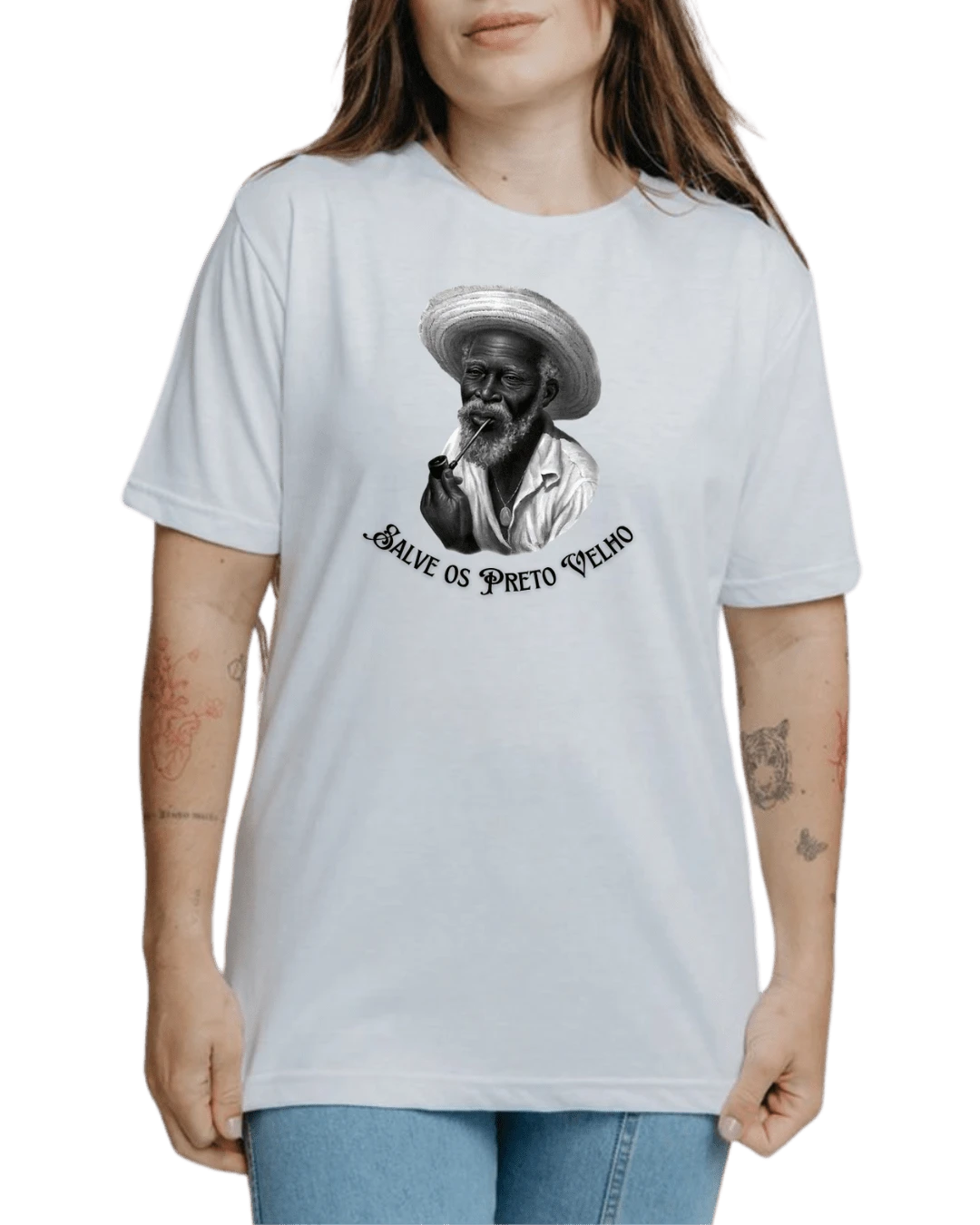 Women's Printed T-Shirt - Black Elder Candomblé Axé Umbanda Shaman - 100% Cotton - trắng - Xem 1