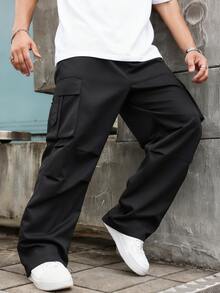 1 件青少年男童百搭宽松户外休闲工装裤，带大口袋 - 黑色 - 查看 4