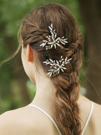 2pcs Gold Slender Rhinestone Crystal Elegant Bridal Hair Pins, Suitable For Wedding, Daily, Party, Birthday And Other Occasions