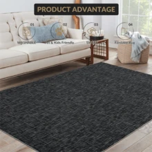 Machine-Washable Rug In A Modern Style, Antique Rug, Low Pile/Non-Slip/Stain-Resistant Rug, Suitable For Bedroom, Kitchen, Living Room, Office Black - Black - View 1