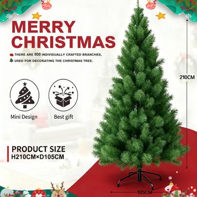 Farsee  Árbol Navideño 2.1m Pino PVC Resistente - Decoración Navideña para Interior/Exterior, Base de Hierro Antideslizante y Duradera, Se Acompaña Perfectamente con Adornos Christmas (Luces LED, Bolas Navideñas, Guirnaldas de Perlas), Regalo Navideño Inolvidable para Familias con Niños, Parejas, Propietarios de Negocios y Enthusiastas de la Navidad, Ideal para Salones Comunes, Jardines Cerrados, Terraza Cubierta, Locales Comerciales (Cafés, Boutiques, Supermercados) y Eventos Festivos (Fiestas Navideñas, Celebraciones Empresariales), Características Principales: Altura Óptima 2.10m, Material PVC Anti-UV y Anti-Desgaste, Base Hierro Estable, Realismo Visual, Fácil Montaje sin Herramientas, Decoración que Transmite Alegría Navideña