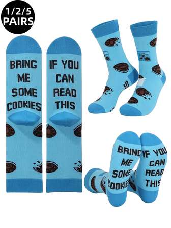 1 par/2 par/5 par herrstrumpor med roliga mönster, blå tubstrumpor, vardagliga strumpor med fotbokstäver, neutrala strumpor för män och kvinnor, fritidsstrumpor för fyra årstider, roliga mönster