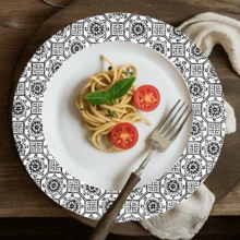 Jogo de Servir 12 Peças Prato Fundo + Prato Raso + Prato de Sobremesa Melamina / Plástico Decorado - Branco com Preto - Visão 8