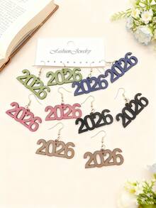 2026 Numeric Earrings, Multi-Color Fashionable Unique Earrings, 5 Pairs Party Wooden Dangle Earrings, Creative Earrings, Bohemian Style Elegant Women Earrings - Fashion Earrings - View 7