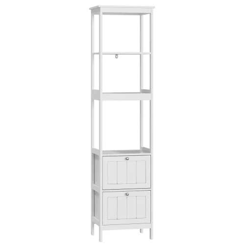 Tall, Narrow Bathroom Cabinet, Freestanding Narrow Base Cabinet, Wooden Storage Column, Freestanding Unit With 2 Drawers And 3 Shelves, 40 Cm (W) X 30 Cm (D) X 160 Cm (H), White - White - View 1