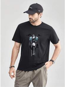 Men's Motorcycle T-Shirt, Vintage Motorcycle Design, 100% Cotton, High-Quality Print - màu đen - Xem 1