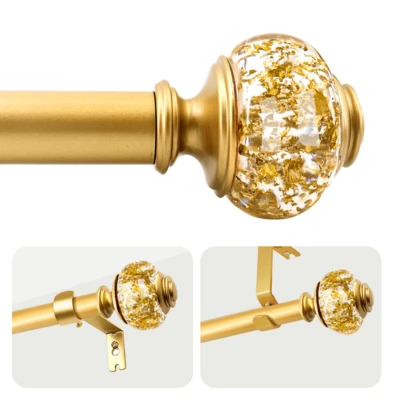 Single-Piece Gold Foil Decorative Curtain Rod The Gold Foil Design Adds High-End Elegance To Your Home, Featuring A Sturdy, Durable Waterproof And Rust-Proof Iron Rod Body, Complemented By An Even More Attractive Gold Foil Finial. Recommended As A Christmas Gift.