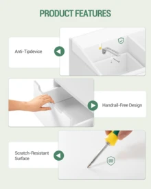 HEXCELEN Chest Of Drawers, Chest Of Drawers With 3 Drawers, Side Cabinet With Work Surface, Locker With Top Rail, Modern Style, Suitable For Living Room And Bedroom, 40 X 80 X 87 Cm, White - 白色 - 查看 4