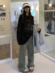 標語圖案落肩袖超大號T恤