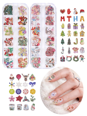 600Pcs Christmas Nail Art Wood Pulp Stickers, 3D Santa Claus Snowflake Elk Decals For Acrylic Nail Decals, Christmas Tree Pulp Flakes, Winter Nail Art Decorations Nail Supplies