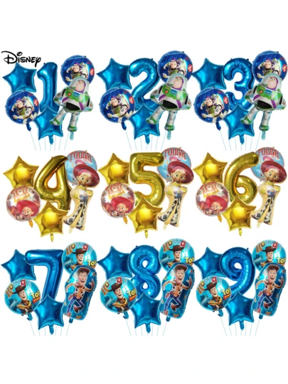 6 unidades Globos de papel de aluminio con diseño de Buzz  de 32 pulgadas, globo con número azul para decoración de fiesta de cumpleaños, artículos esenciales para fiestas