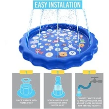 Colchoneta de agua para juegos al aire libre, esterilla de rociadores para wading pool y juguete inflable en forma de colchoneta de agua con rociador de chorros, para adultos y niños, ideal para juegos de agua familiares en verano, 100CM 170CM - Multicolor - Ver 3