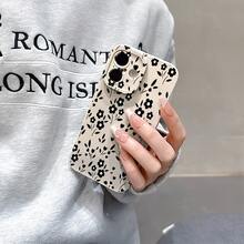 Black Floral Print Patterned Soft Silicone Phone Case Features Raised Lens Protection And Is Compatible With IPhone 17/17 Pro Max/17 Air/16/15/14/13mini/13/12mini/12/11/X/SE4/16E And  S22/S23/S24/S25. It's An Ideal Gift For Christmas And Valentine's Day, Perfect For Boyfriends, Girlfriends, And Family. - Black - View 6
