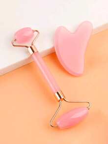 1/2PCS Facial Massage Set, 1 Double-Head Massage Roller, 1 Heart-Shaped Shaving Device. Facial Massage Eliminates Puffiness, Soothes And Brightens The Skin, Making You Radiant. Home Massage, Portable, Gift - Multicolor - View 1