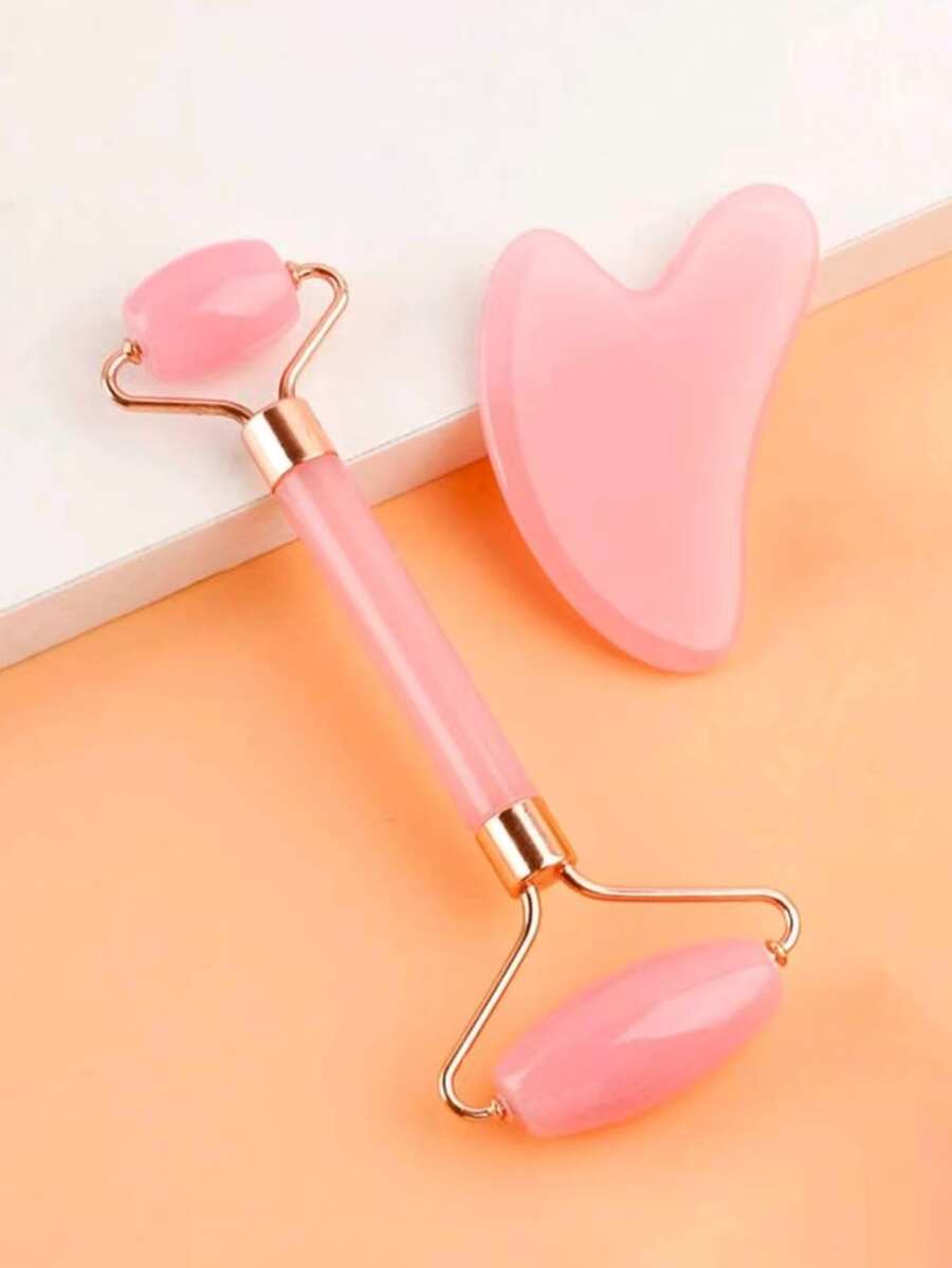 1/2PCS Facial Massage Set, 1 Double-Head Massage Roller, 1 Heart-Shaped Shaving Device. Facial Massage Eliminates Puffiness, Soothes And Brightens The Skin, Making You Radiant. Home Massage, Portable, Gift - Multicolor - View 1