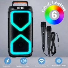 2 Subwoofer Wireless Speaker, Large Boombox Speaker, Stereo Speaker, Outdoor Wireless Speaker, Party Disco Light Outdoor Speaker With Colorful LED Lights, Christmas Gift, Support TF, AUX, MIC And 2 Wired Microphones - Black - View 7