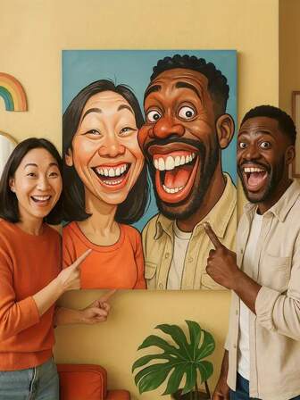 1pc Customized 2D Flat Frame Canvas Wall Art, Funny Cartoon Portrait Painting, Exaggerated Comical Anime Character Portrait Wall Decor, Ideal Gift For Couples, Friends, Family, Pets, Office & Home Decoration