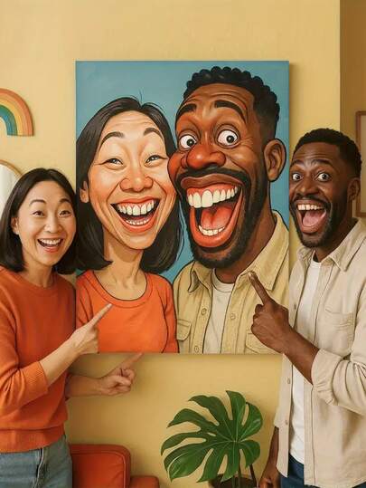 1pc Personalized 2D Flat Framed Customizable Cartoon Portrait Canvas Wall Art,Funny Comic Painting From Photo,Exaggerated And Funny Anime Portrait Character Murals,Ideal For Couple, Friends, Family,Creative Gift For Pets, Office, Home Decor, Canvas Wall Art, Perfect For Room Decor