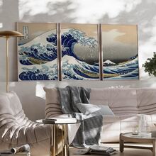 3幅/套可选画框《神奈川冲浪里》浮世绘日式油画海报，日式墙面艺术，唯美房间装饰，艺术墙画礼品，适用于客厅、卧室、办公室、餐厅、走廊、家居和宿舍装饰 - 彩色 - 查看 6