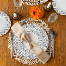Jogo de Servir 12 Peças Prato Fundo + Prato Raso + Prato de Sobremesa Melamina / Plástico Decorado - Branco com Preto - Visão 4