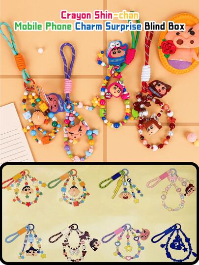 Licensed Crayon Shin-Chan Mobile Phone Charm Surprise Blind Box – 8 Unique Designs: 3D Character Heads, Beaded Decorations & Colorful Rope Chains, Crafted With Soft Durable Fabric & Sharp Printing, Perfect For Decorating Phones To Add Cute Vibes – Ideal Gift For Cartoon Fans & Teens, Lovely Gift For Sweethearts