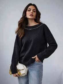 Áo len ngọc trai đen cho nữ, trang phục đi chơi, trang phục mùa đông cho nữ, trang phục mùa thu cho nữ, trang phục trở lại trường, váy cho phụ nữ thanh lịch, váy cho phụ nữ kín đáo, thanh lịch, giản dị, dễ thương, màu xanh Kawaiibaby - màu đen - Xem 8