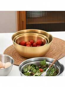 3pcs Stainless Steel Salad Bowls, Oven , Kitchen Mixing Bowls With Measurement Marks - Gold - View 2