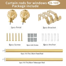 1 pieza Barra de cortina de metal plateado reforzada, Riel de cortina de acero inoxidable de 28-122 pulgadas, Terminales decorativos de barra de cortina de resina con lámina de oro, 1 pulgada de diámetro, impermeable, resistente a la oxidación, de alta calidad, versátil, fácil instalación, antideslizante, adecuado para baño, dormitorio, sala de estar, accesorio ideal para la decoración del baño - Multicolor - Ver 14