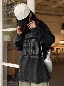 標語圖案落肩袖超大號T恤