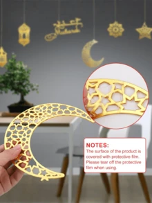 Acrylic Star And Moon Pendant, Lantern Letter Decoration For Festive Home Decor, Mirrored Hanging Ornament, Middle Eastern Proverb Decorative Hanging, 3D Acrylic Mirrored Moon And Star Ornament. - Gold - View 7