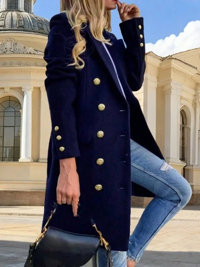 Women's Lightweight Wool-Blend Double-Breasted Long Sleeve Windbreaker Coat, Autumn/Winter