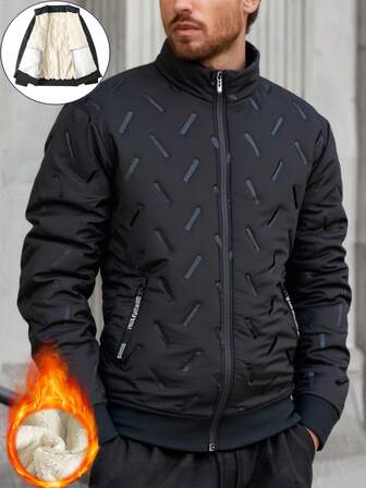 معطف كاجوال للرجال مبطن حراري مطبوع بياقة عالية، متعدد الاستخدامات للارتداء اليومي، خريف/شتاء