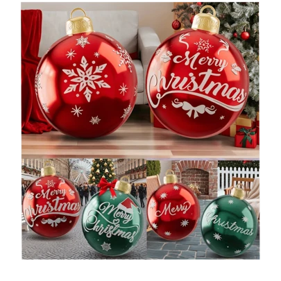 2 piezas de 24 pulgadas Bolas de adorno inflables navideñas para exteriores, decoraciones de bola de nieve de PVC extra grandes y gruesas que no gotean, adecuadas para césped, jardín, fiesta, centro comercial, decoración navideña, aproximadamente 60 cm, decoraciones navideñas para el hogar, regalos navideños, decoración navideña