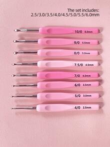 1) 8pcs Gradient Pink Soft Handle Crochet Hooks/Knitting Needles For Sweater, Scarf DIY, Size 2.5-6.0mm