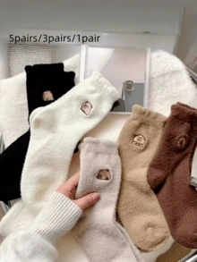 5pairs/3pairs/1pair Autumn/Winter Cartoon Embroidered Capybara Floor Socks - Multicolor - View 11