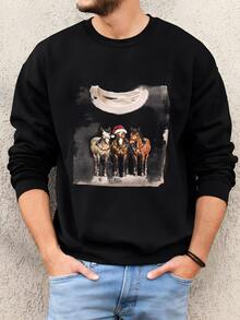 Mens Christmas Horse Sweatshirt, Western Christmas Horse Sweater, Horse Sweatshirt, Horse Xmas Gift, Womens Christmas Sweater, Horse Lover Gift Sweatshirt - 黑色 - 查看 2