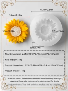 1 Sunflower Candle Mold - Sunflower Candle Mold - Silicone Mold - Reusable Silicone Mold With Asymmetric Edges, Suitable For Handmade Holiday Decorations, Making Wax Or Resin Plaster Holiday Molds, Valentine's Day, Mother's Day, Wedding Season - White - View 8