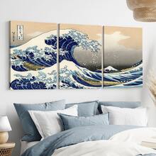 3幅/套可选画框《神奈川冲浪里》浮世绘日式油画海报，日式墙面艺术，唯美房间装饰，艺术墙画礼品，适用于客厅、卧室、办公室、餐厅、走廊、家居和宿舍装饰 - 彩色 - 查看 11