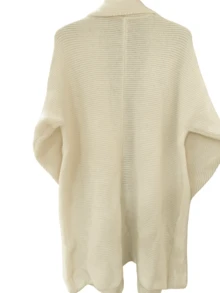 大码女士优雅成熟开衫，休闲日常通勤针织毛衣，时尚百搭纯色翻领长袖大码开衫 - 米色 - 查看 2