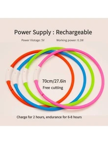 1pc Rechargeable Pet Luminous Collar, 4 Modes: Steady On, Fast Flashing, Slow Flashing, Rolling, Suitable For Pets' Nighttime Outings, Can Be Cut To Fit - Multicolor - View 2
