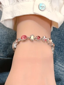 1pc Sweet Pink Bracelet For Women, Inlaid Luxury Fashion Versatile Friendship Bracelet, Holiday Gift - Bracelet - View 3