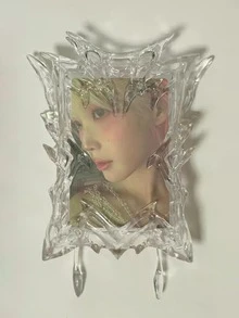 1pc Photo Card Holder, Photo Card Album, Photo Card Holder Keychain, Photo Card Holder With Keychain, Plastic Photo Card Holder Keychain, Silver Plated Photo Card Holder, ID Card Holder, Student Supplies, Back To School Season