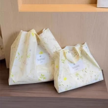 100个透明塑料服装手提袋，女士购物袋，小花叶图案包装袋，加厚防水便携大容量手提袋；户外旅行日常必需品手提袋。高端包装袋，可重复使用包装袋，适用于情人节、新年、婚礼、派对、购物袋、生日礼物袋、派对礼品袋。 - 彩色 - 查看 4