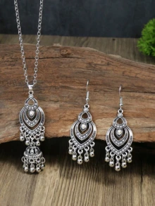 TopHanqi 3pcs/Set Rhinestone Decor Earrings Jewelry Set - Antique Silver - View 11