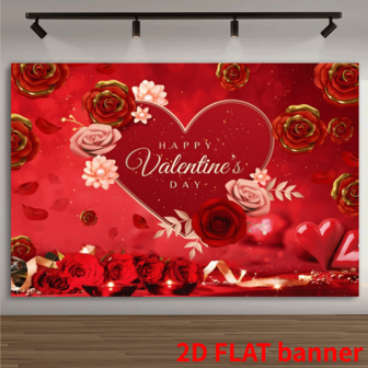 2D Flat - 1 Romantic Valentine's Day Red Rose And Heart-Shaped Background Cloth - Elegant Wedding And Proposal Decoration, Polymer, No Electricity Required, Perfect For Celebrations And Banquets, Wedding Decoration