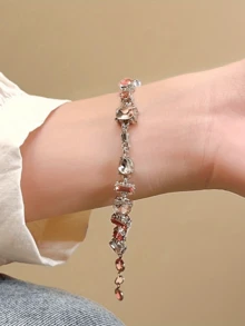 1pc Sweet Pink Bracelet For Women, Inlaid Luxury Fashion Versatile Friendship Bracelet, Holiday Gift - Bracelet - View 2