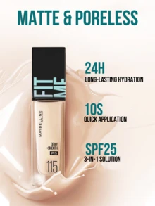 Maybelline FIT ME FOUNDATION MATTE + PORELESS SPF 17 #115 Pink Natural, Available with 5/30ml, 24H Long-Lasting Hydration, 3-IN-1 Solution (Setting/Touch-Up/Brightening), No Makeup Feel, MATTE & PORELES SControl, Longal, Longer, Longer, U片, MATTE & POREpton, Longse, Longer, Ut. 2 Fair Skin & Oily Skin Seeking Daily Long-Lasting Flawless Base - 美寶蓮FITME粉底液 柔霧版115 - 查看 6