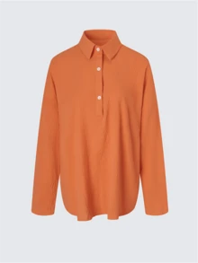 Áo sơ mi dài tay màu trơn dáng suông dành cho nữ cỡ lớn, tay phồng, kiểu dáng thường ngày, cài cúc, thích hợp mặc mùa xuân. - trái cam - Xem 3