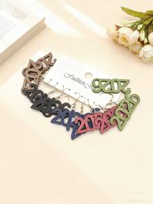 2026 Numeric Earrings, Multi-Color Fashionable Unique Earrings, 5 Pairs Party Wooden Dangle Earrings, Creative Earrings, Bohemian Style Elegant Women Earrings - Fashion Earrings - View 5